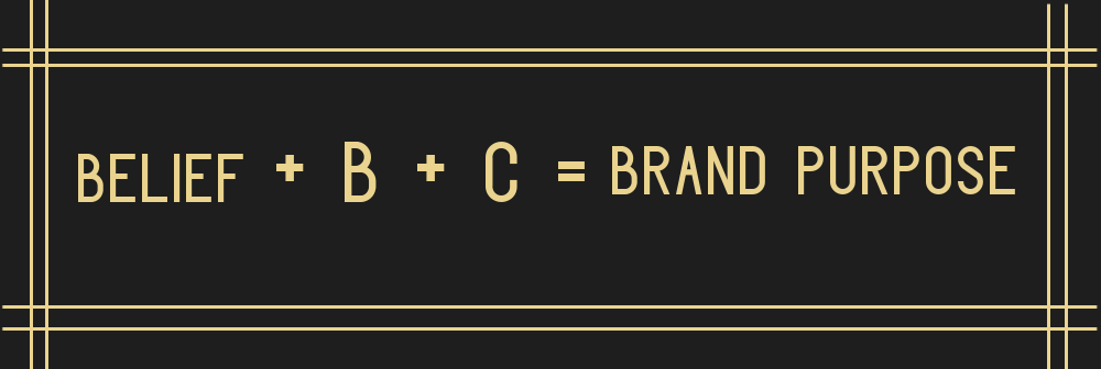 Finding Brand Purpose Equation Graphic Brand Belief + B + C = Brand Purpose - BYOBrand Podcast Graphic